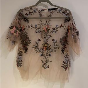 Zara Mesh Sheer Pink Floral Top